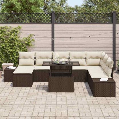 Set Divano da Giardino 9 pcs Marrone e Crema polyrattan