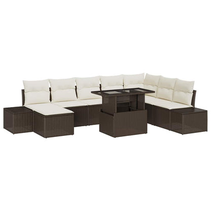 Set Divano da Giardino 9 pcs Marrone e Crema polyrattan