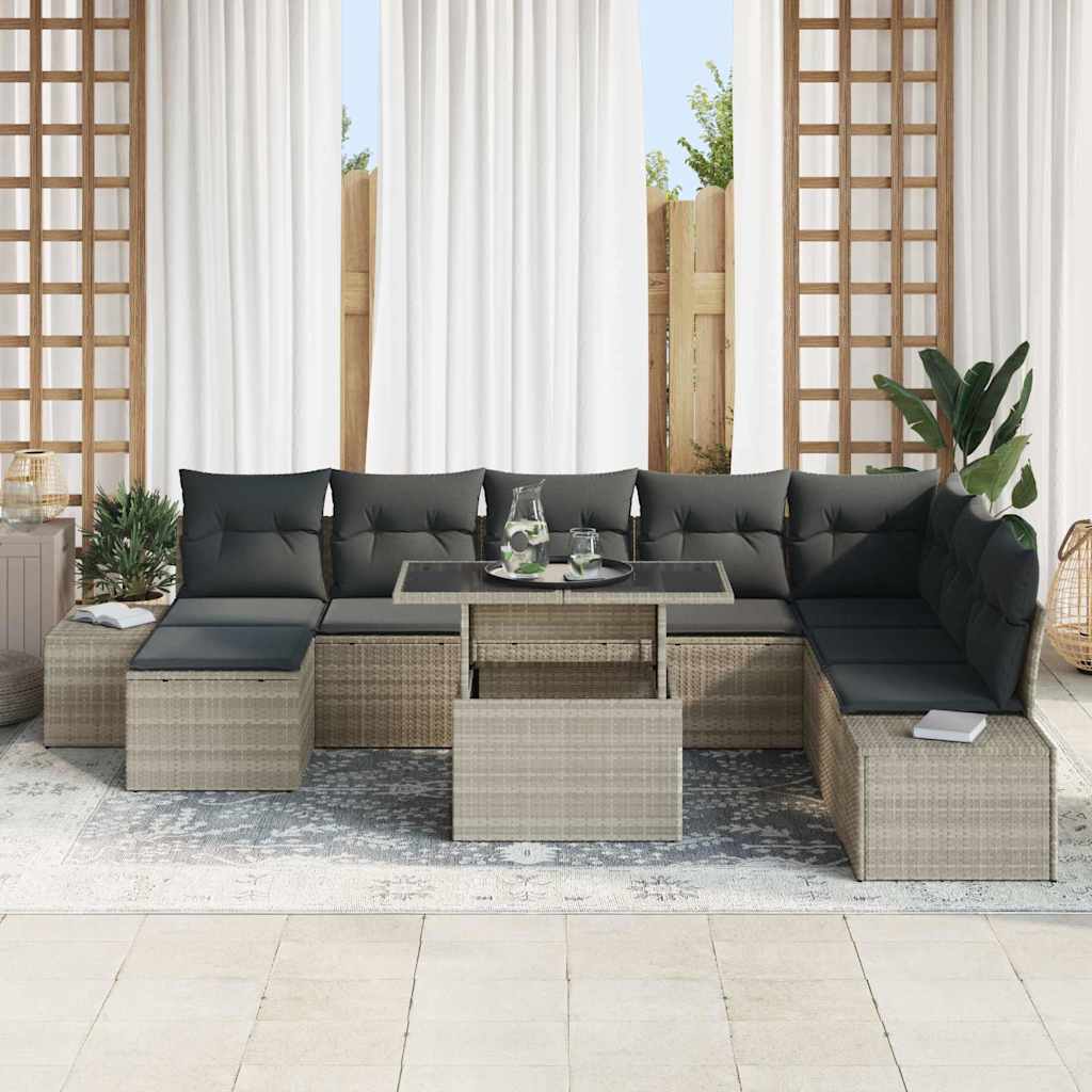 Set Divano da Giardino 9 pcs Grigio chiaro polyrattan
