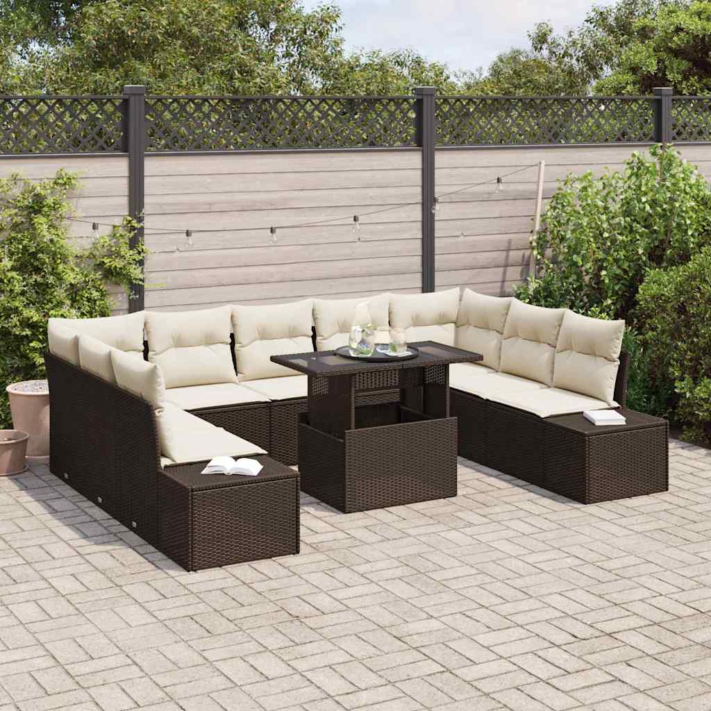 Set Divano da Giardino 10 pcs Marrone e Crema polyrattan