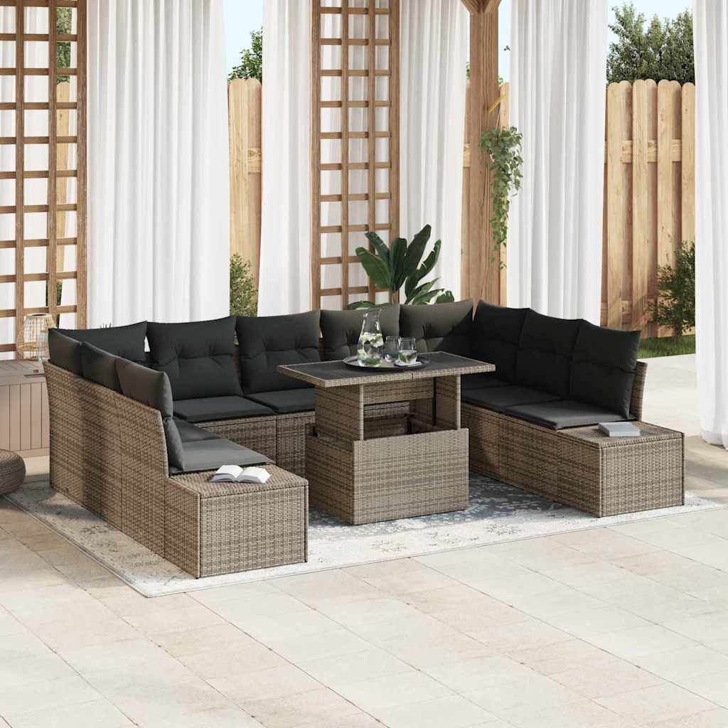 Set Divano da Giardino con cuscino 10 pcs Grigio polyrattan