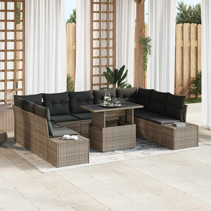 Set Divano da Giardino con cuscino 10 pcs Grigio polyrattan
