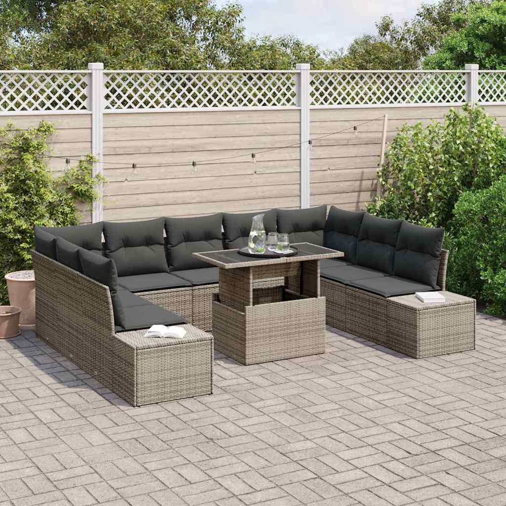 Set Divano da Giardino con cuscino 10 pcs Grigio polyrattan
