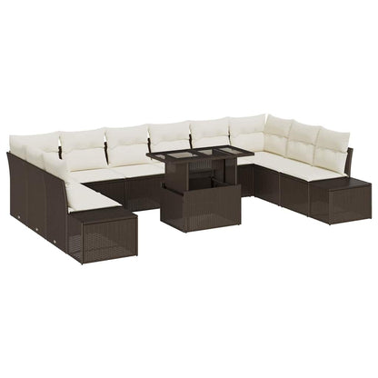 Set Divano da Giardino con cuscino 11 pcs Marrone e Crema