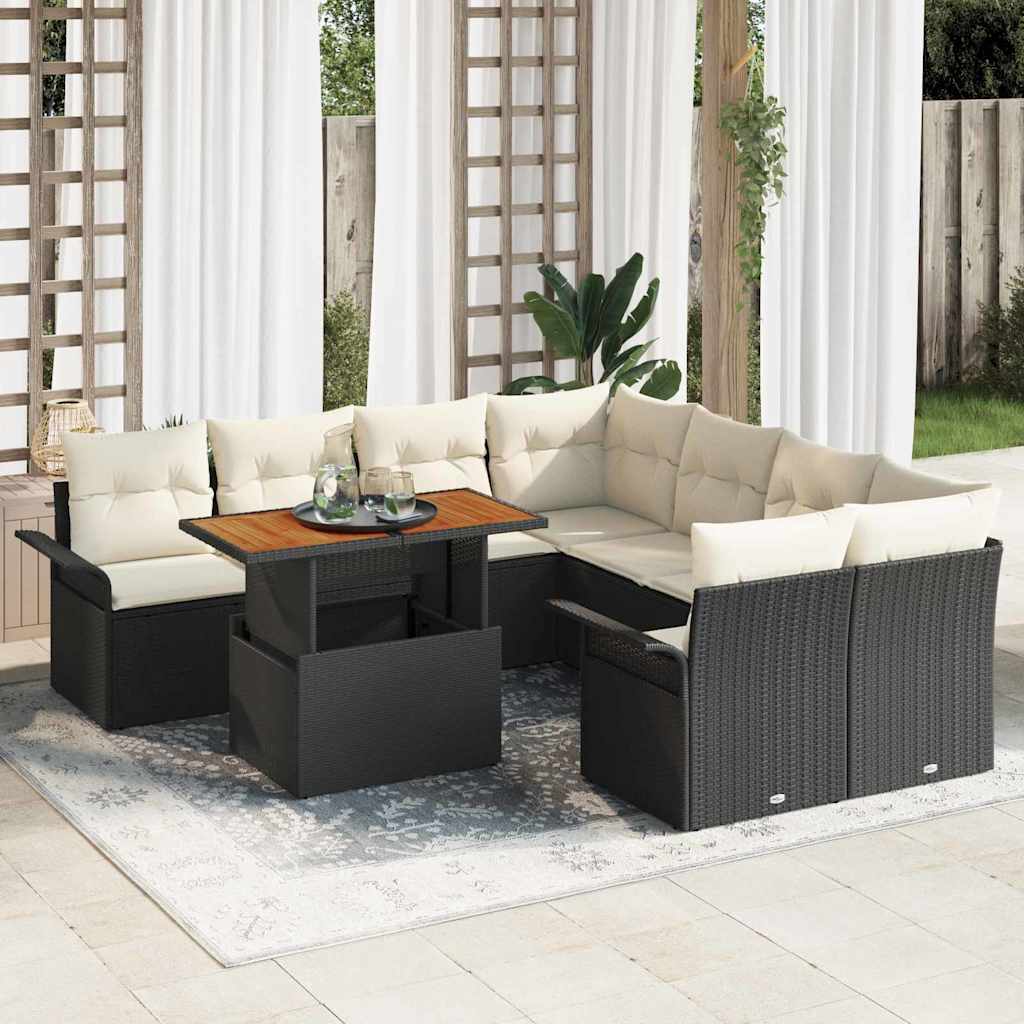 Set Divano da Giardino con cuscino Nero e crema