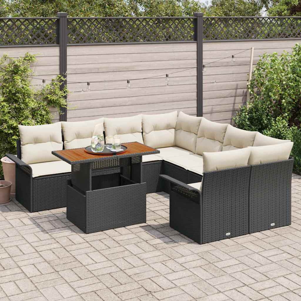 Set Divano da Giardino con cuscino Nero e crema