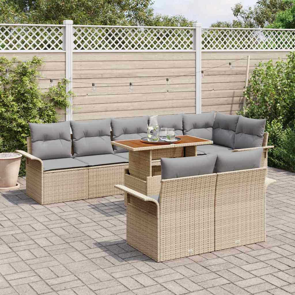 Set Divano da Giardino 9 pcs beige e grigio chiaro polyrattan