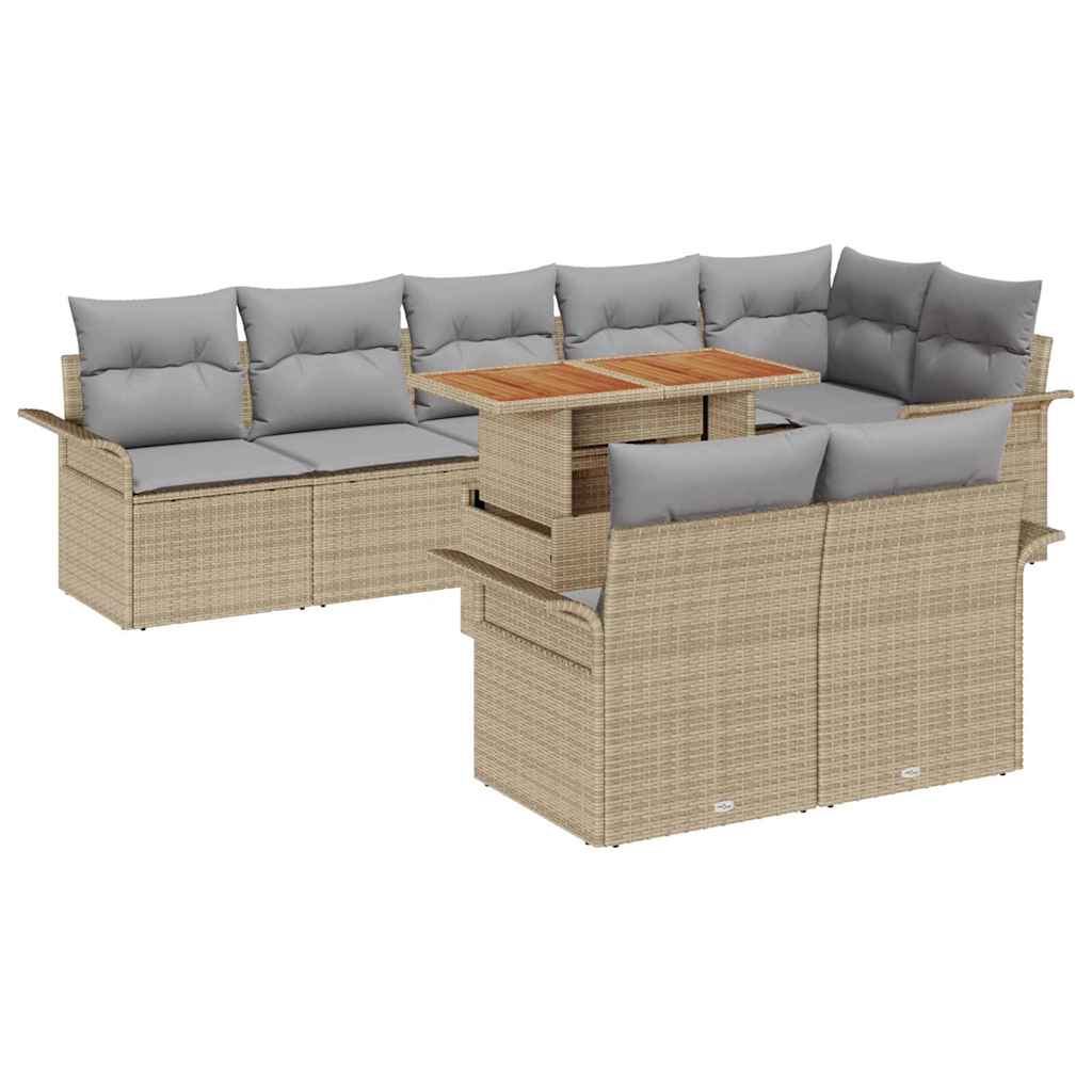Set Divano da Giardino 9 pcs beige e grigio chiaro polyrattan