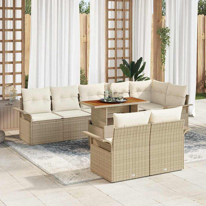 Set Divano da Giardino 9 pcs Beige e Crema polyrattan
