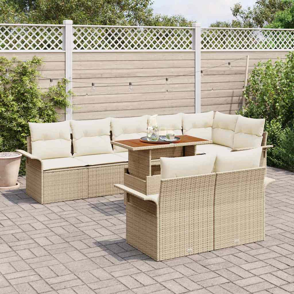 Set Divano da Giardino 9 pcs Beige e Crema polyrattan