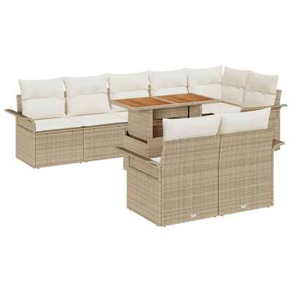Set Divano da Giardino 9 pcs Beige e Crema polyrattan
