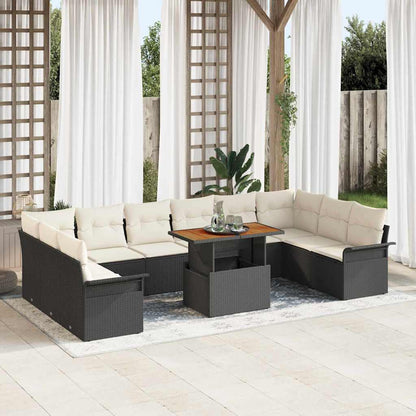Set Divano da Giardino 11 pcs Nero e Crema polyrattan