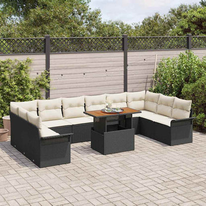 Set Divano da Giardino 11 pcs Nero e Crema polyrattan
