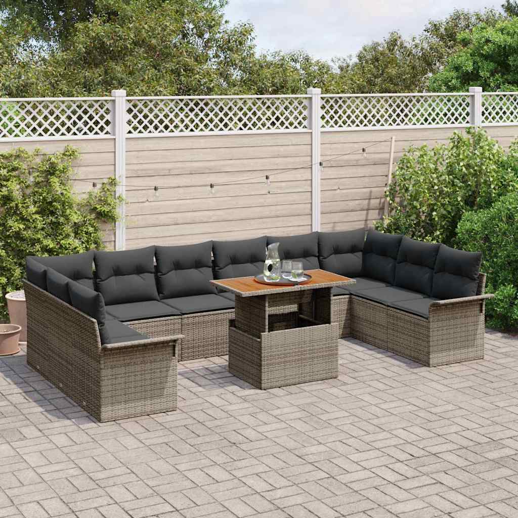 Set Divano da Giardino con cuscino 11 pcs Grigio polyrattan