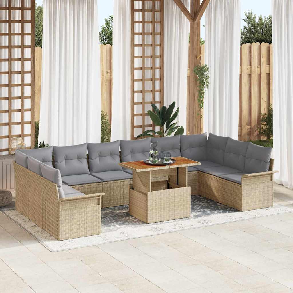 Set Divano da Giardino 11 pcs Beige e Grigio Chiaro polyrattan