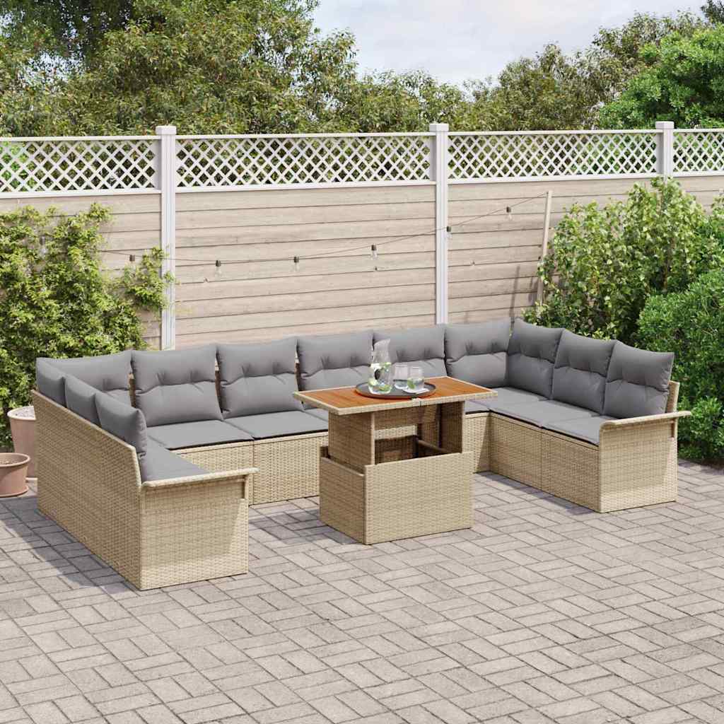 Set Divano da Giardino 11 pcs Beige e Grigio Chiaro polyrattan