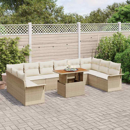 Set Divano da Giardino 11 pcs Beige e Crema polyrattan