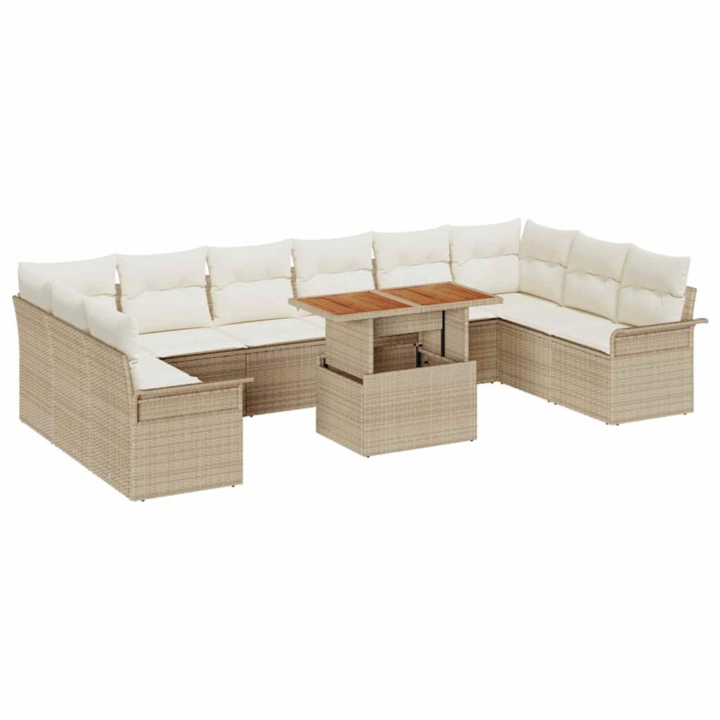 Set Divano da Giardino 11 pcs Beige e Crema polyrattan