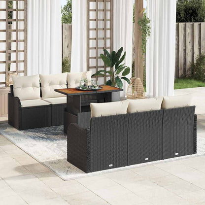 Set Divano da Giardino 7 pcs Nero e Crema polyrattan