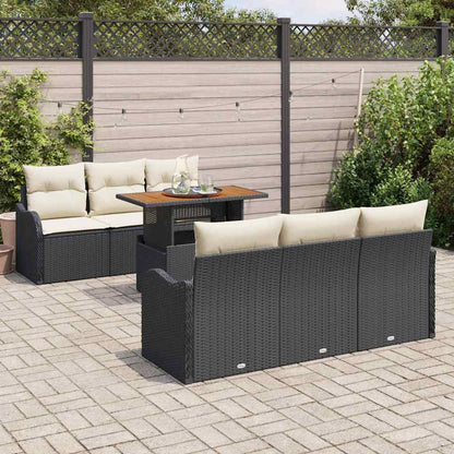 Set Divano da Giardino 7 pcs Nero e Crema polyrattan
