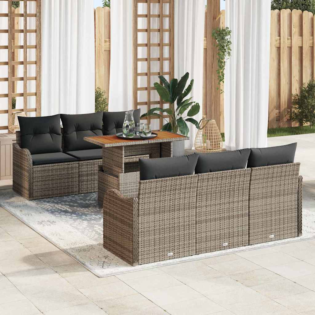 Set Divano da Giardino con cuscino 7 pcs Grigio polyrattan