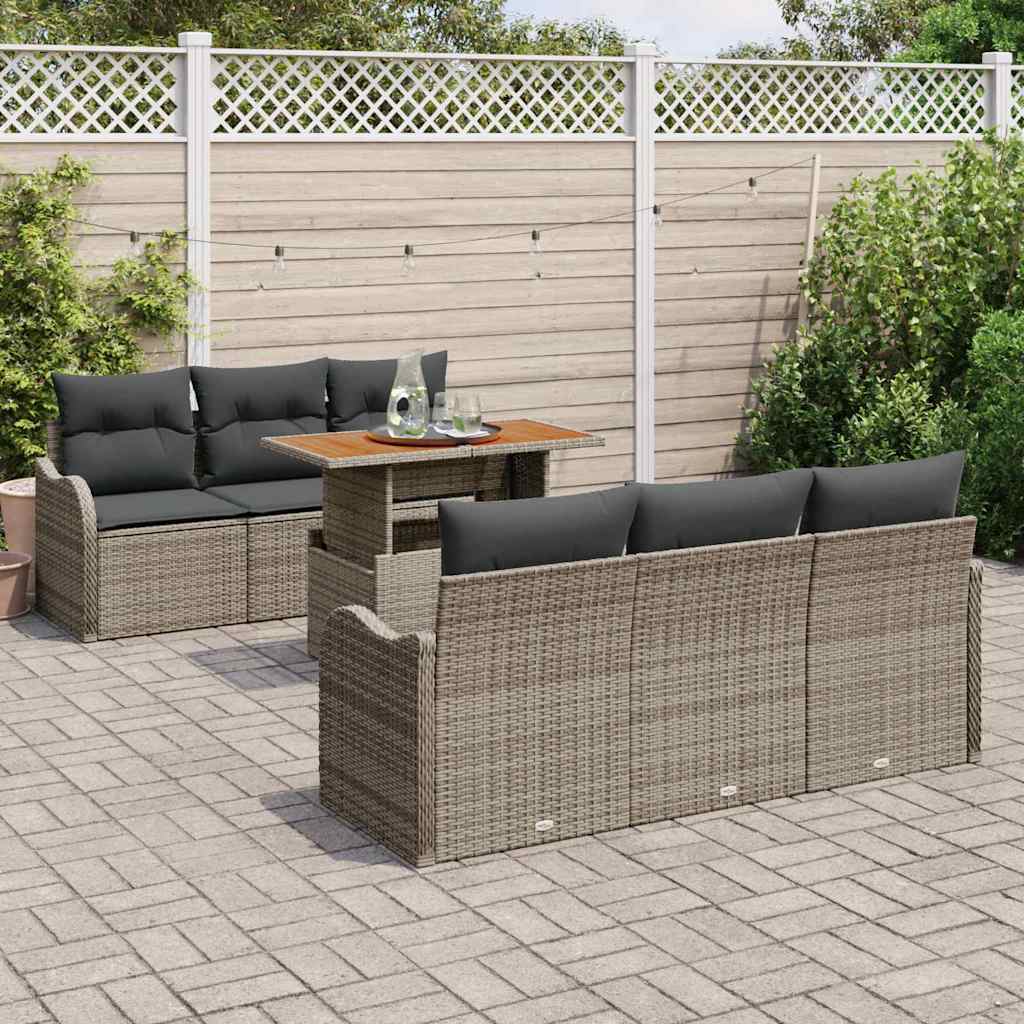 Set Divano da Giardino con cuscino 7 pcs Grigio polyrattan