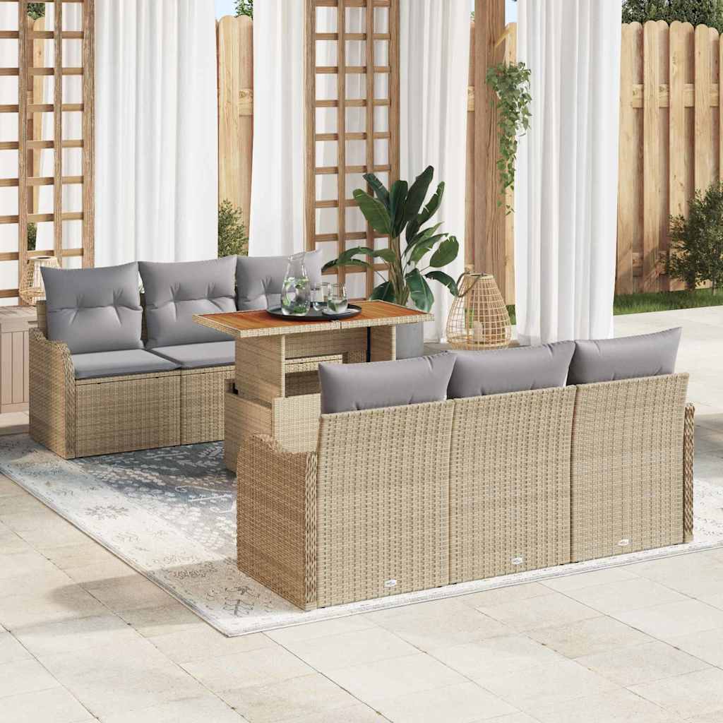 Set Divano da Giardino 7 pcs Beige e grigio chiaro polyrattan