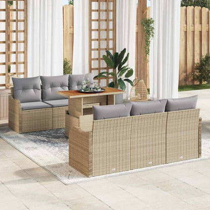 Set Divano da Giardino 7 pcs Beige e grigio chiaro polyrattan
