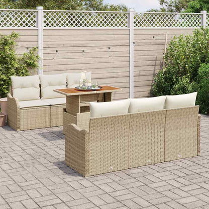 Set Divano da Giardino 7 pcs Beige e Crema polyrattan