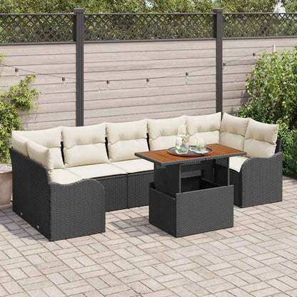 Set Divano da Giardino 8 pcs Nero e Crema polyrattan
