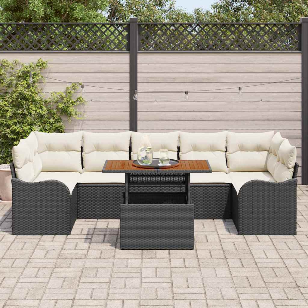 Set Divano da Giardino 8 pcs Nero e Crema polyrattan
