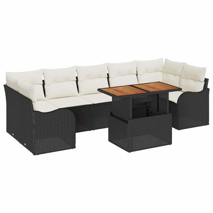 Set Divano da Giardino 8 pcs Nero e Crema polyrattan