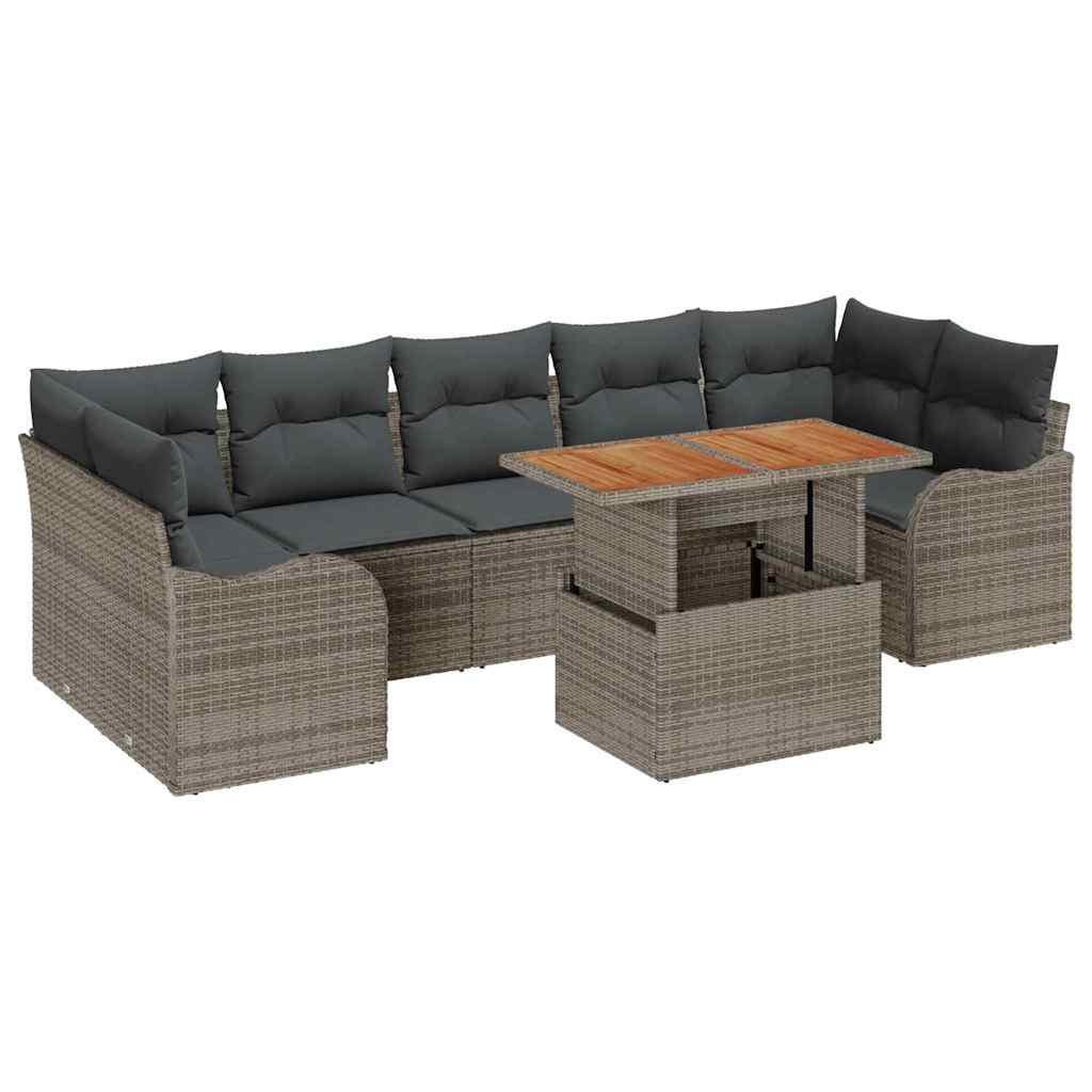 Set Divano da Giardino con cuscino 8 pcs Grigio polyrattan