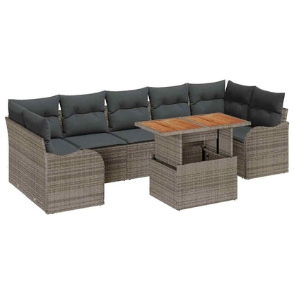 Set Divano da Giardino con cuscino 8 pcs Grigio polyrattan