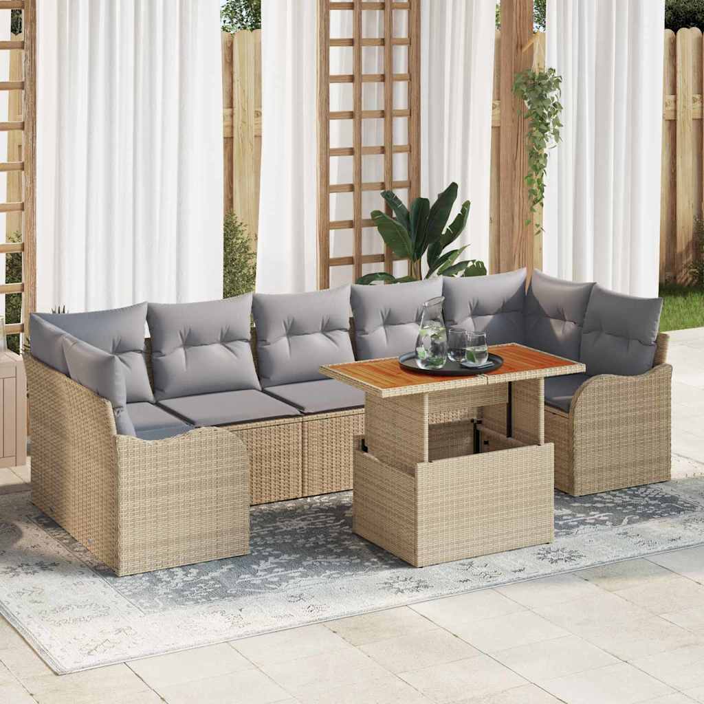 Set Divano da Giardino 8 pcs Beige e Grigio Chiaro polyrattan