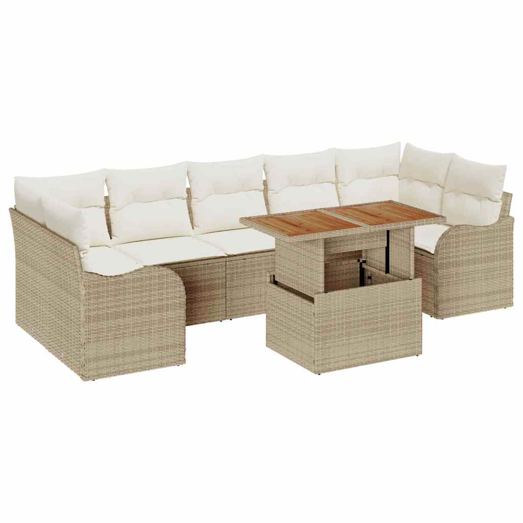 Set Divano da Giardino 8 pcs Beige e Crema polyrattan