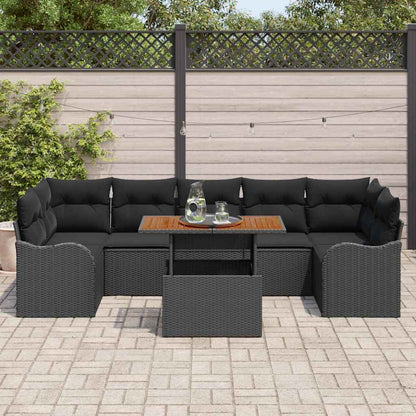 Set Divano da Giardino con cuscino 8 pcs Nero polyrattan