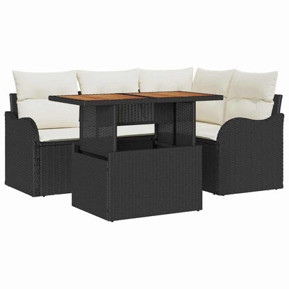 Set Divano da Giardino 5 pcs Nero e Crema polyrattan