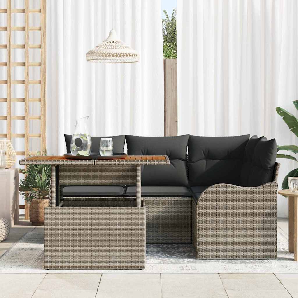 Set Divano da Giardino con cuscino 5 pcs Grigio polyrattan