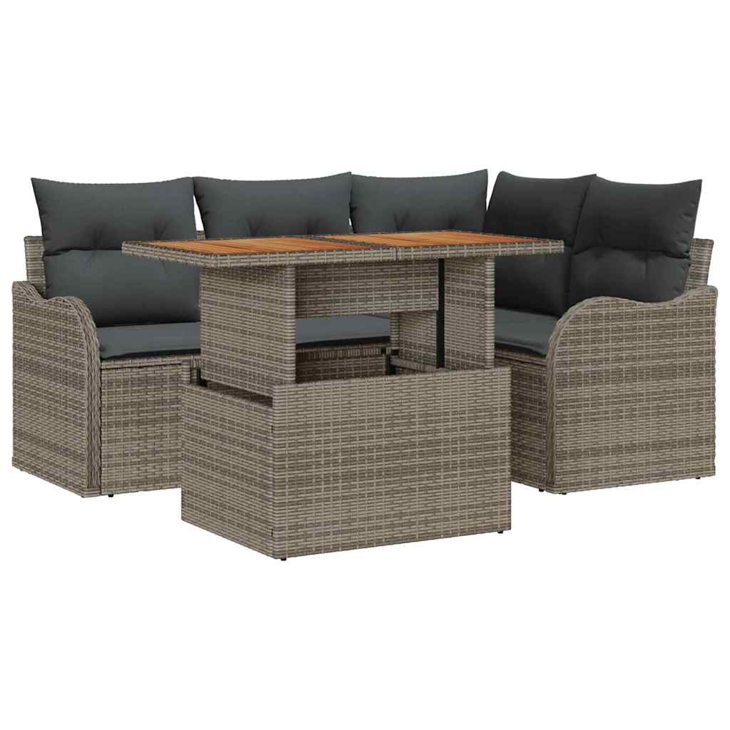 Set Divano da Giardino con cuscino 5 pcs Grigio polyrattan