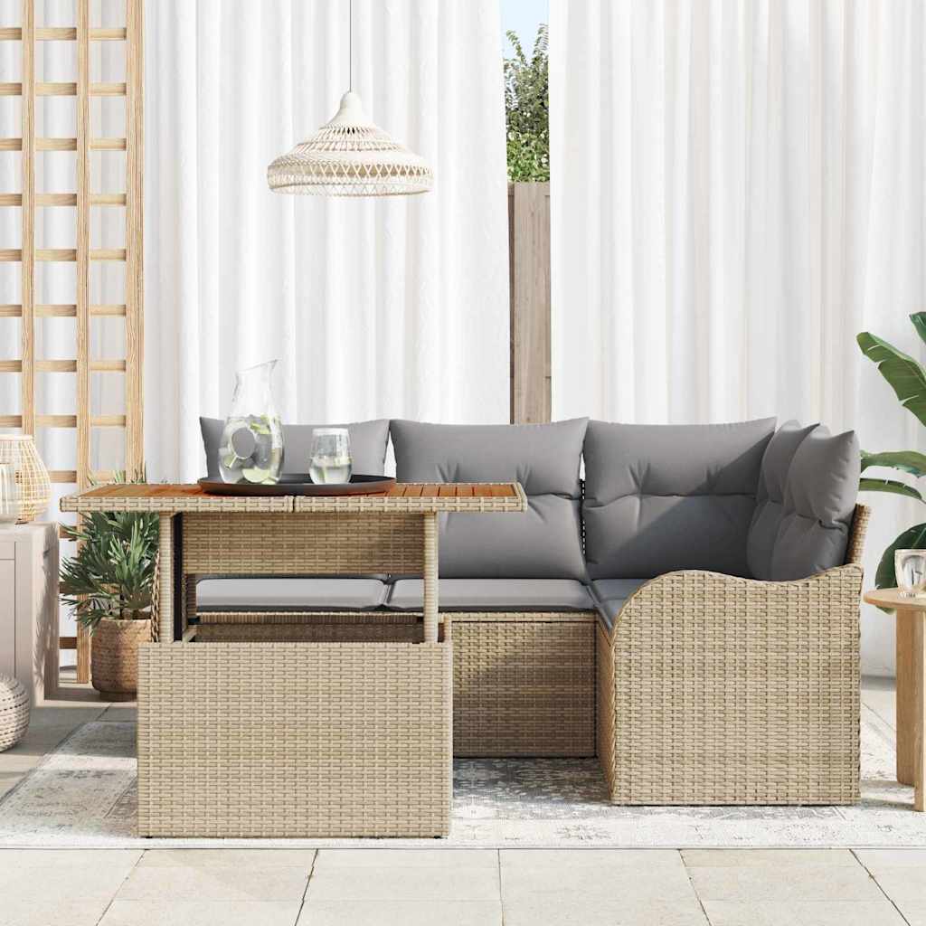 Set Divano da Giardino 5 pcs Beige e grigio chiaro polyrattan