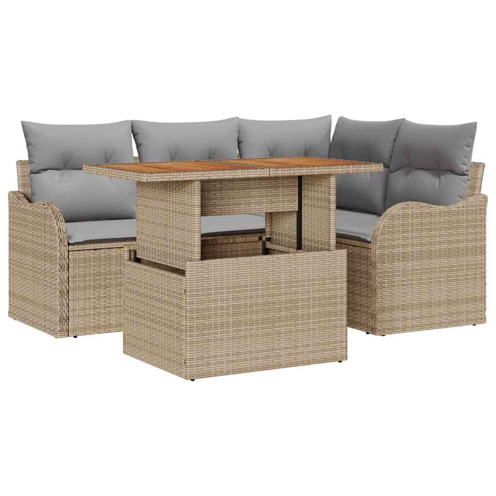 Set Divano da Giardino 5 pcs Beige e grigio chiaro polyrattan