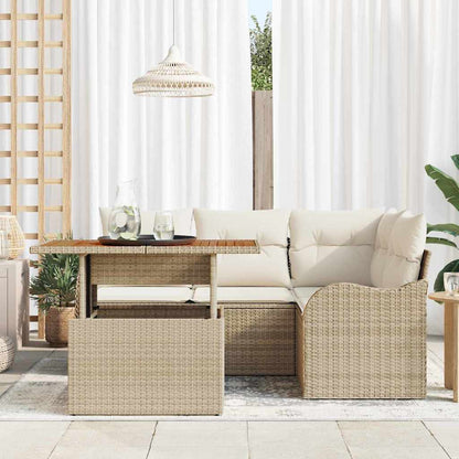 Set Divano da Giardino 5 pcs Beige e Crema polyrattan