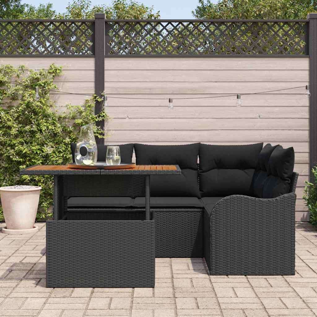 Set Divano da Giardino con cuscino 5 pcs Nero polyrattan