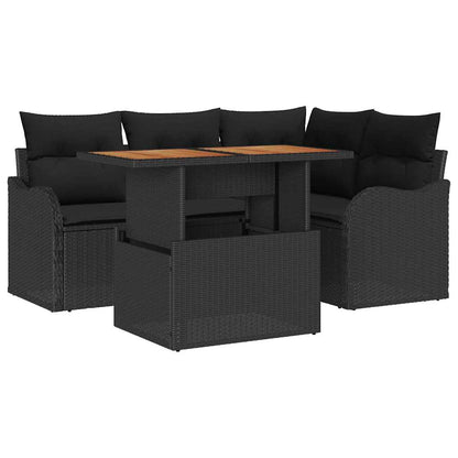 Set Divano da Giardino con cuscino 5 pcs Nero polyrattan