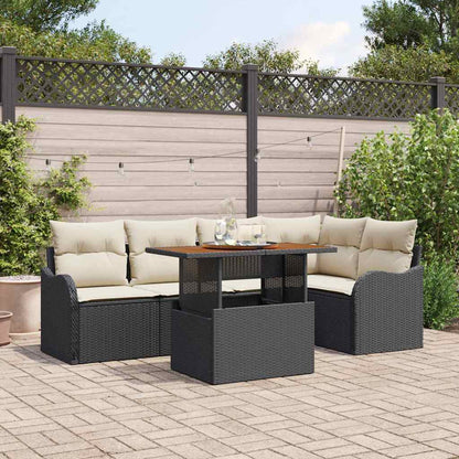 Set Divano da Giardino 6 pcs Nero e Crema polyrattan