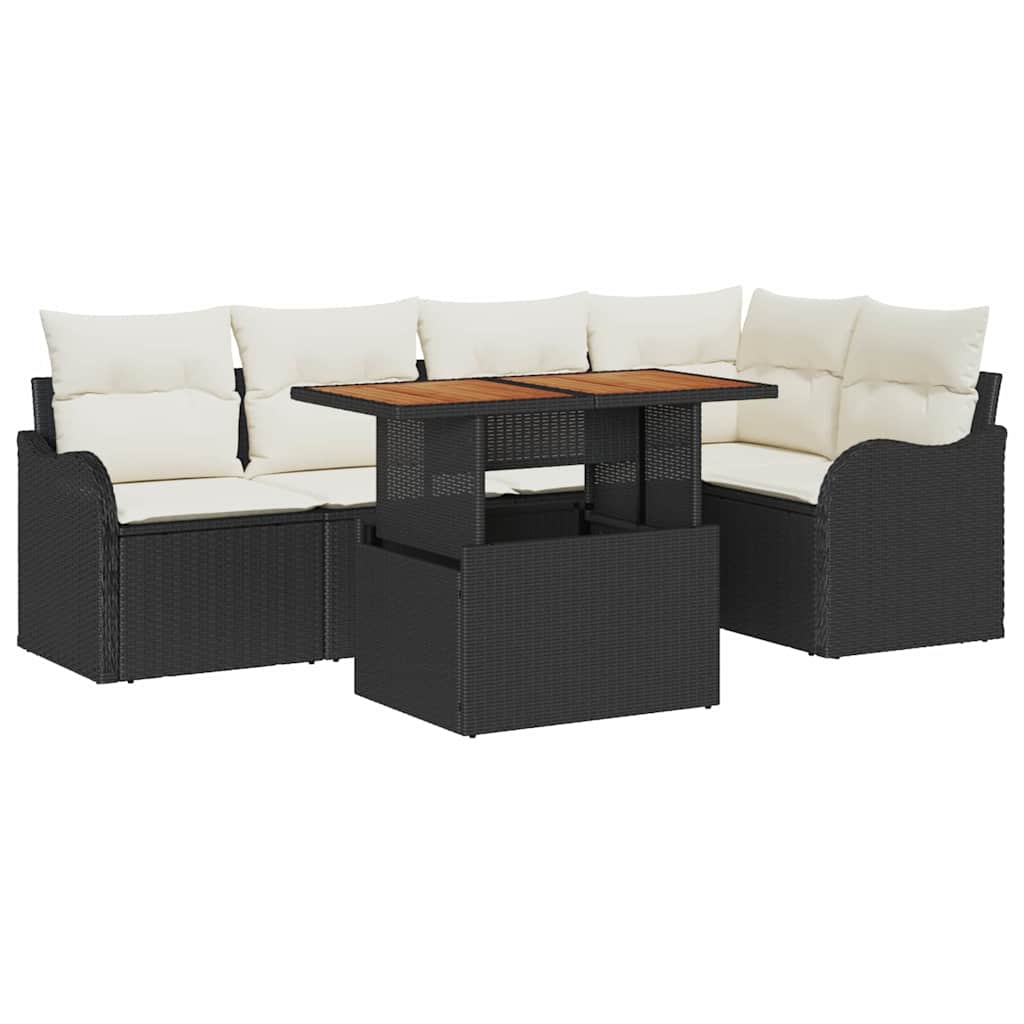 Set Divano da Giardino 6 pcs Nero e Crema polyrattan