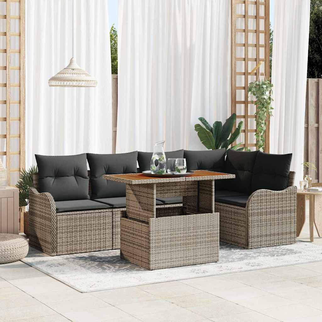 Set Divano da Giardino con cuscino 6 pcs Grigio polyrattan