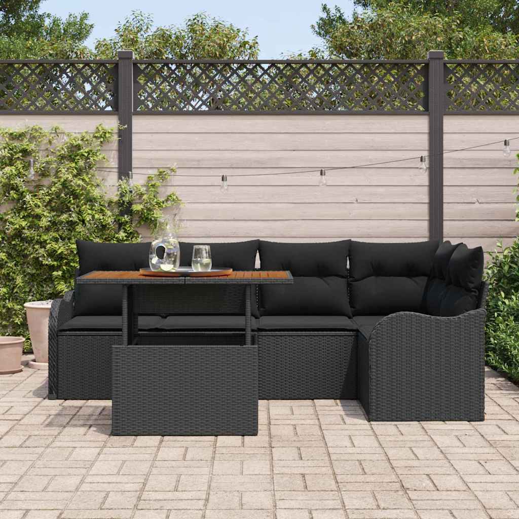 Set Divano da Giardino con cuscino 6 pcs Nero polyrattan