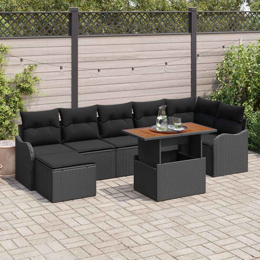 Set Divano da Giardino con cuscino con archiviazione 8 pcs Nero